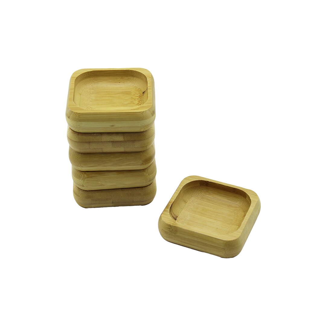 6 ADET 9X9CM KARE AHŞAP BAMBU ÇEREZLİK - LOKUMLUK KASE DERİNLİK: 1.8CM (5271)