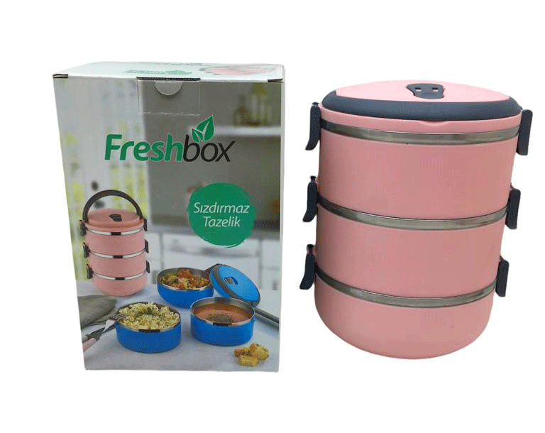 AÇIK PEMBE 3LÜ SEFER TASI SAKLAMA KABI 1.8LT (5271)