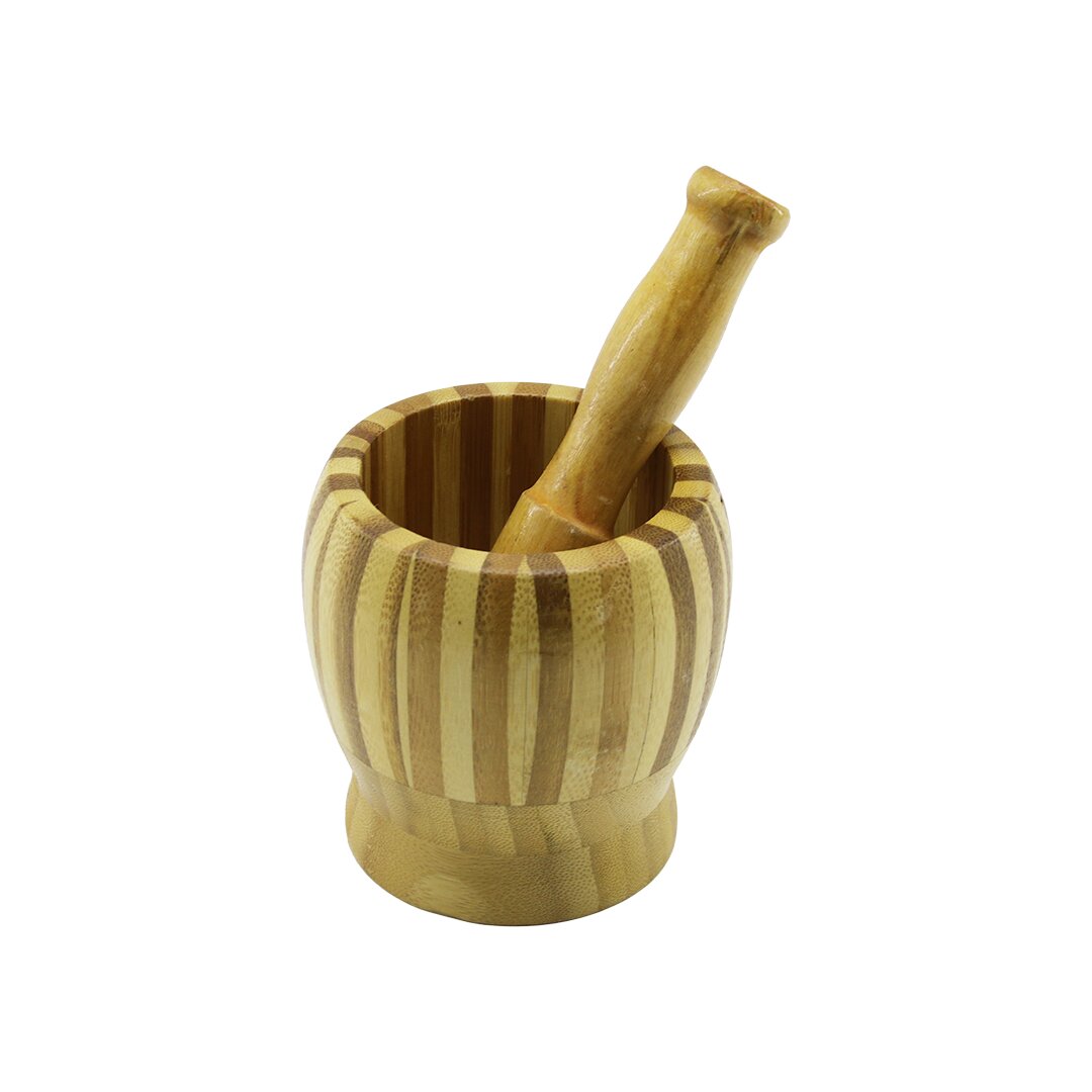 AHŞAP BAMBU - ÇİZGİLİ HAVAN SARIMSAK DÖVECEK Ç: 9.5CM--D: 6.6CM--Y:10.5CM FİLELİ AMBALAJ (5271)