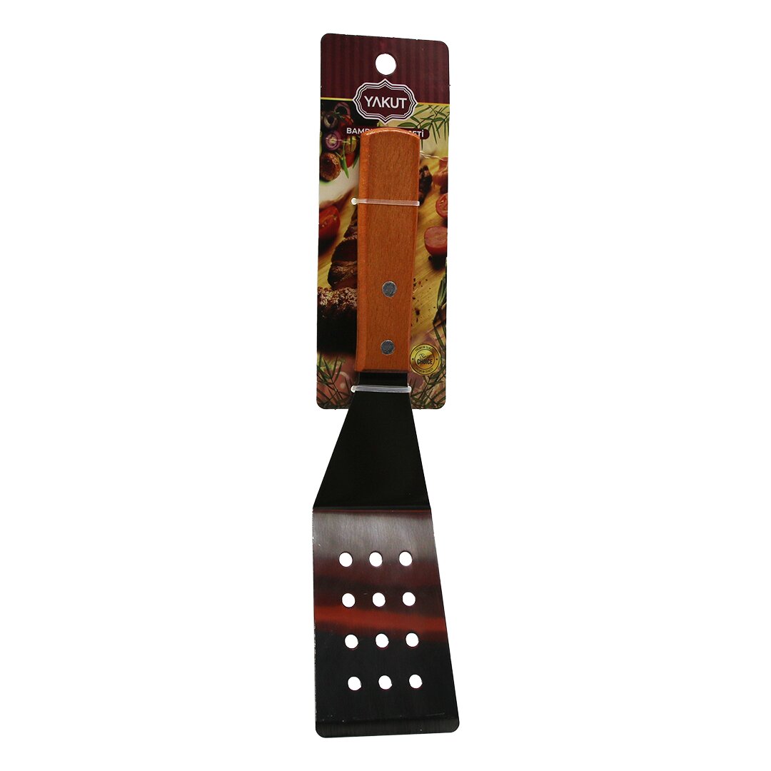 AHŞAP SAPLI EĞİMLİ - DELİKLİ MUTFAK SPATULA (5271)