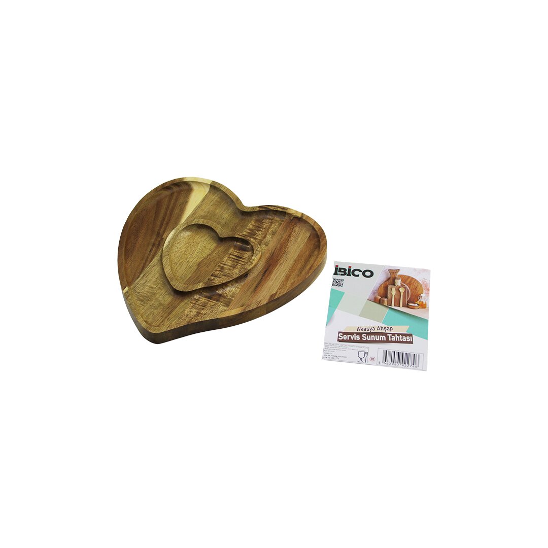 AKASYA  KALP MODEL   2 BÖLMELİ=1+1  AHŞAP BAMBU SERVİS SUNUM TEPSİ - TAHTASI  20.5 X 19.5 X 1.4CM (5271)