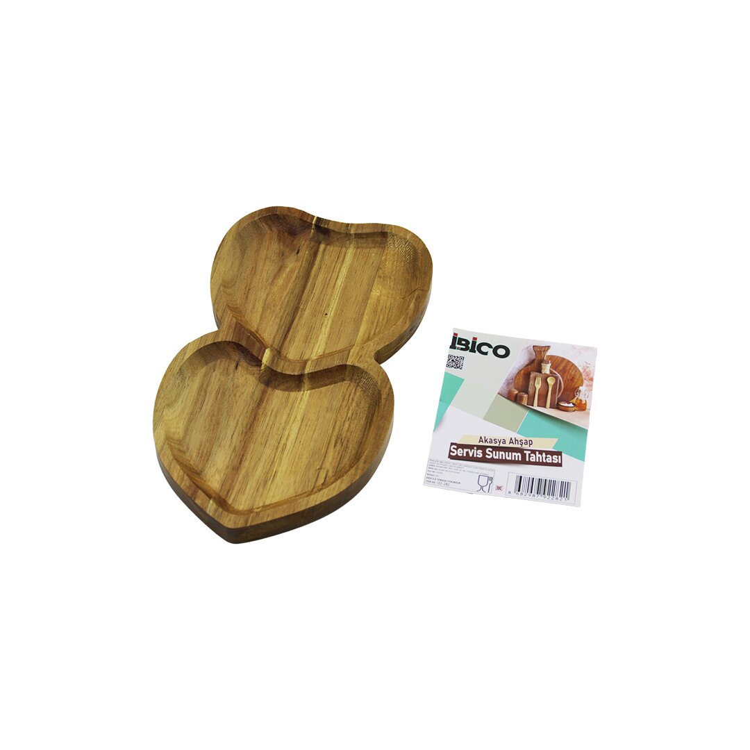 AKASYA KALPLİ  2 BÖLMELİ  AHŞAP SERVİS SUNUM TEPSİ - TAHTASI  25 X 14 X 1.4CM (5271)