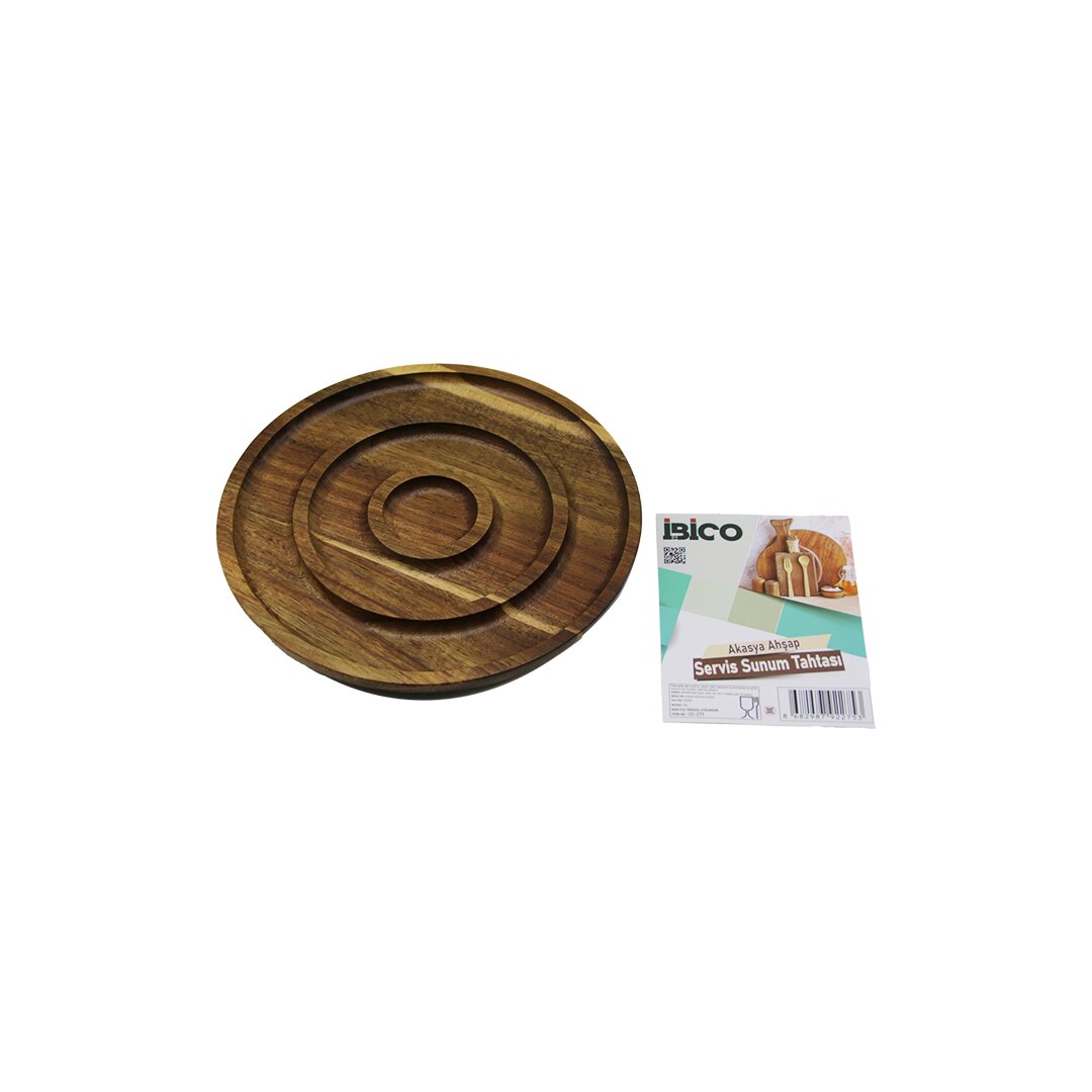 AKASYA YUVARLAK  2 BÖLMELİ=1+1  AHŞAP SERVİS SUNUM TEPSİ - TAHTASI  20 X 1.4CM (5271)