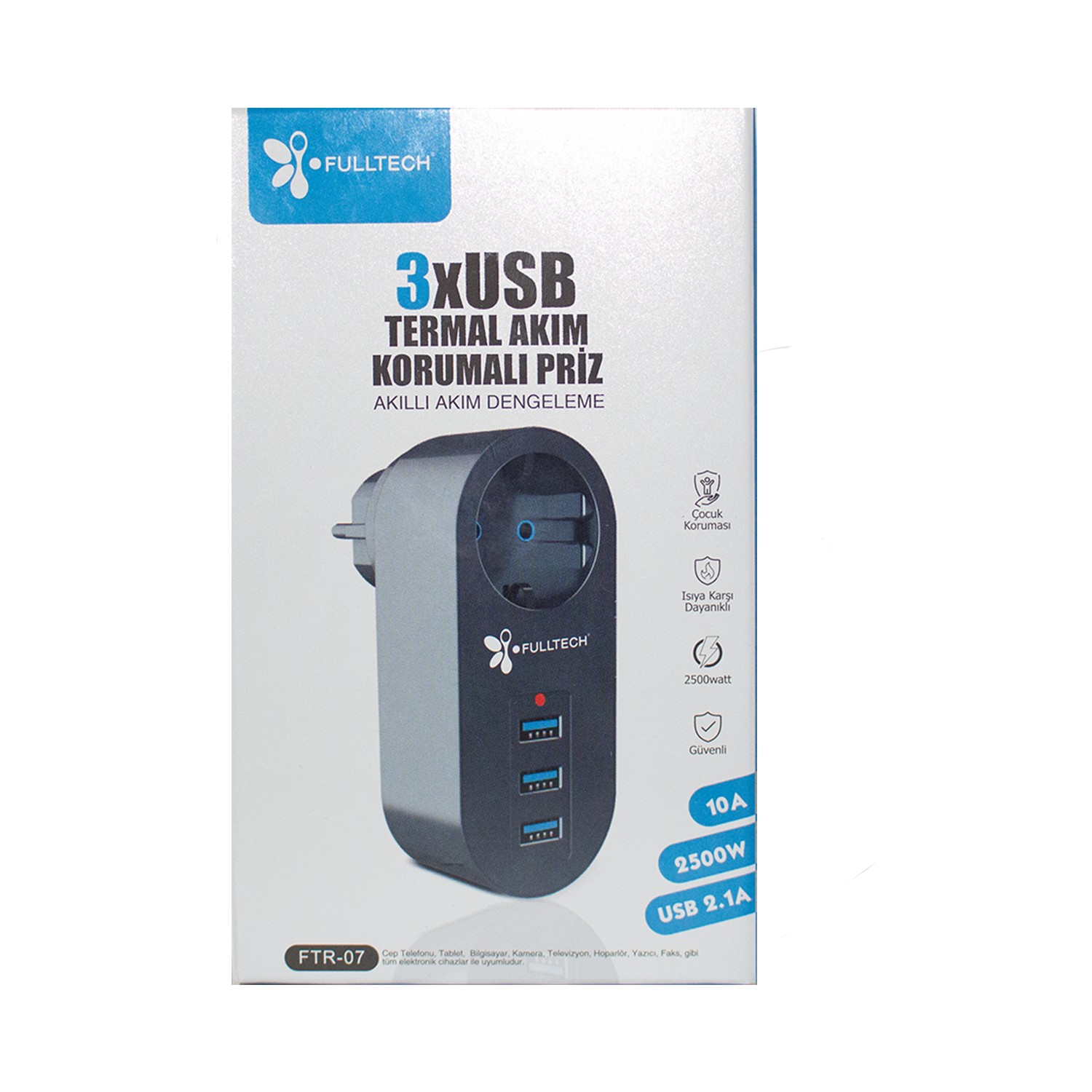Akım Korumalı Tekli Priz - Akıllı Akım Dengeleme - 3xusb - Isıya Karşı Dayanıklı (5271)
