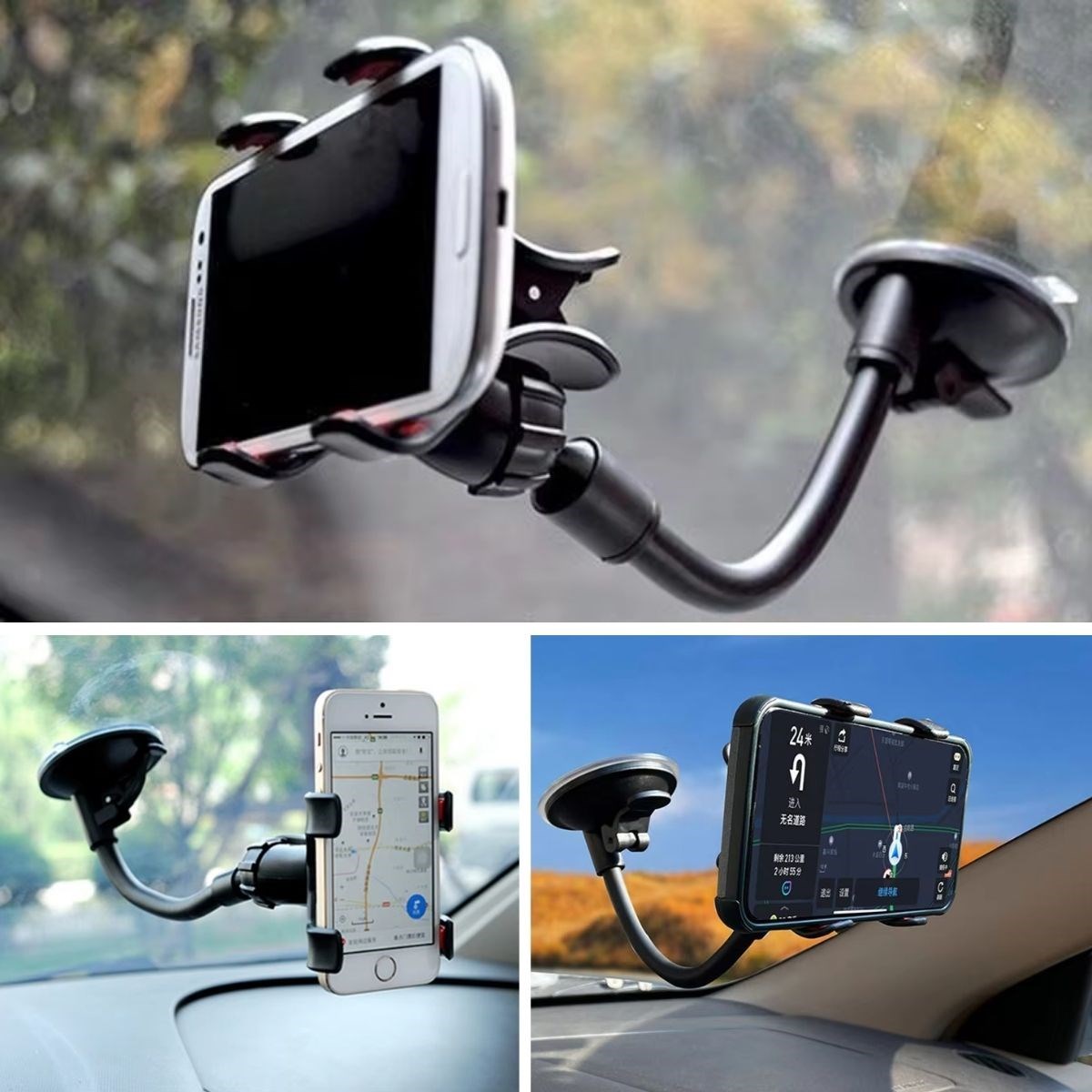 Akrobat Cama Sabitlenen Güçlü Vakumlu 360 Derece Dönen Tüm Modellere Uyan Oto Telefon Tutucu (5271)