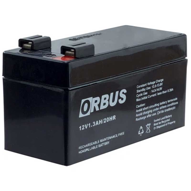 AKÜ 12 VOLT 1.3 AMPER ORBUS ORB12-1.3 (96 X 42 X 52 MM) (5271)