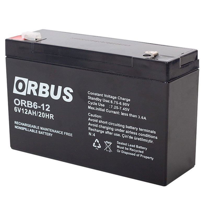 AKÜ 6 VOLT 12 AMPER ORBUS ORB6-12 ( 150 X 50 X 94 MM ) (5271)