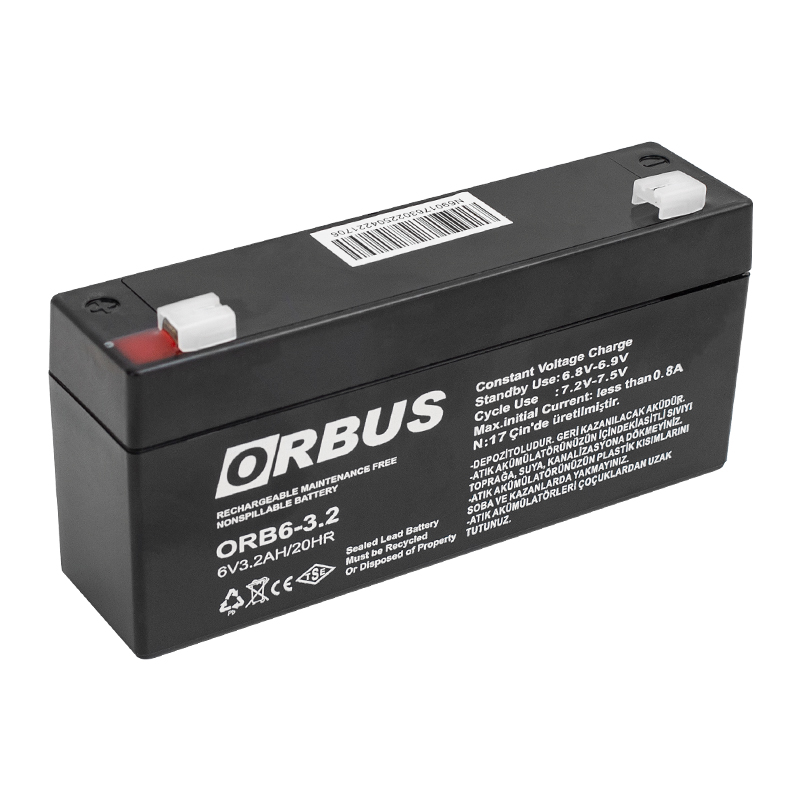 AKÜ 6 VOLT 3.2 AMPER ORBUS ORB6-3.2 ( 135 X 33 X 60 MM ) (5271)
