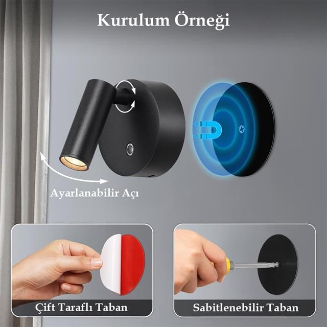 AL-XYD05 Çok Fonksiyonlu Dokunmatik Şarjlı 1200mAh Duvar Aplik 3000K-4000K-6500K TYPE-C Şarj Girişli (5271) AL-XYD05 Çok Fonksiyonlu Dokunmatik Şarjlı 1200mAh Duvar Aplik 3000K-4000K-6500K TYPE-C Şarj Girişli (5271)