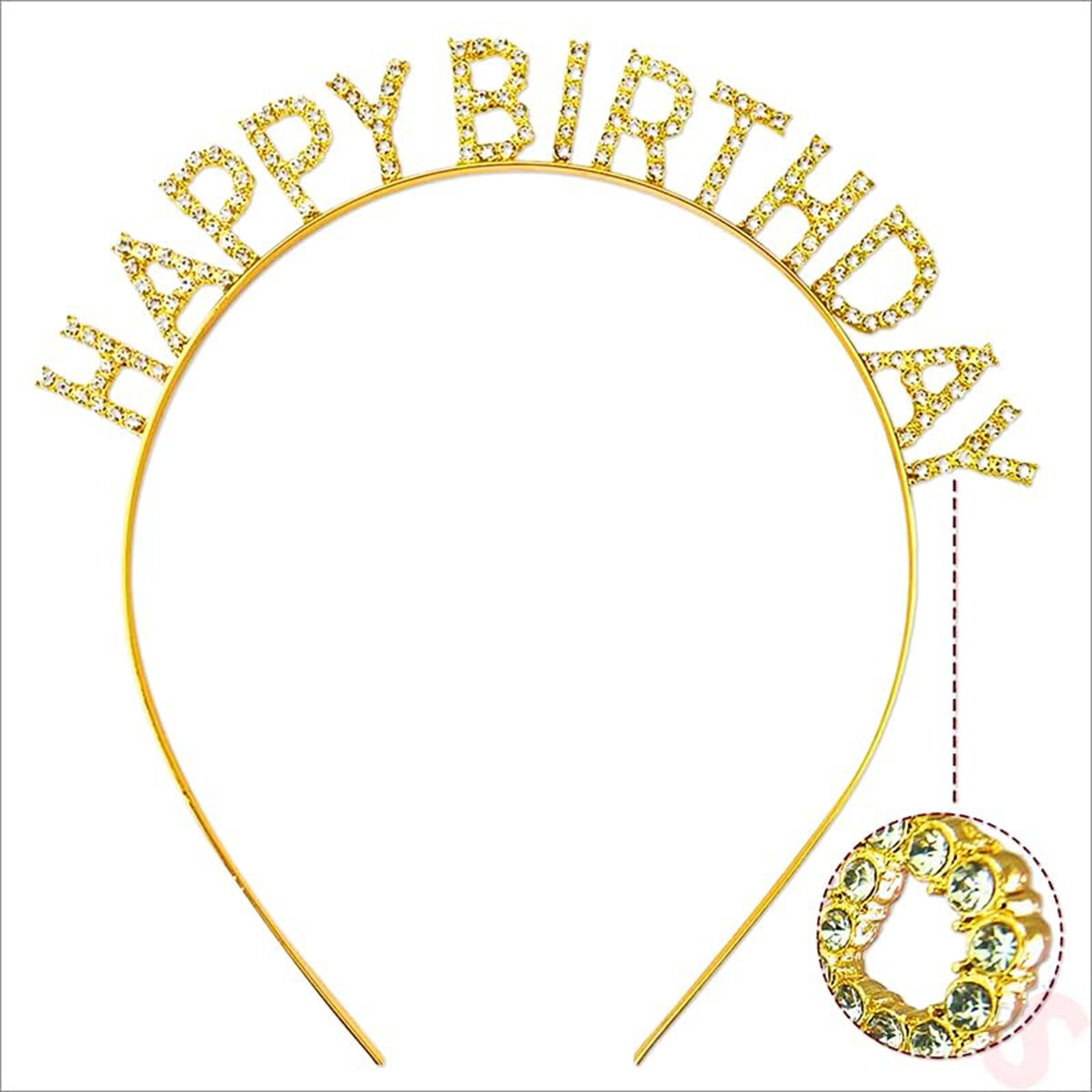 Altın Gold Renk Kristal Taşlı Parlak Happy Birthday Taç 16x17 cm (5271)
