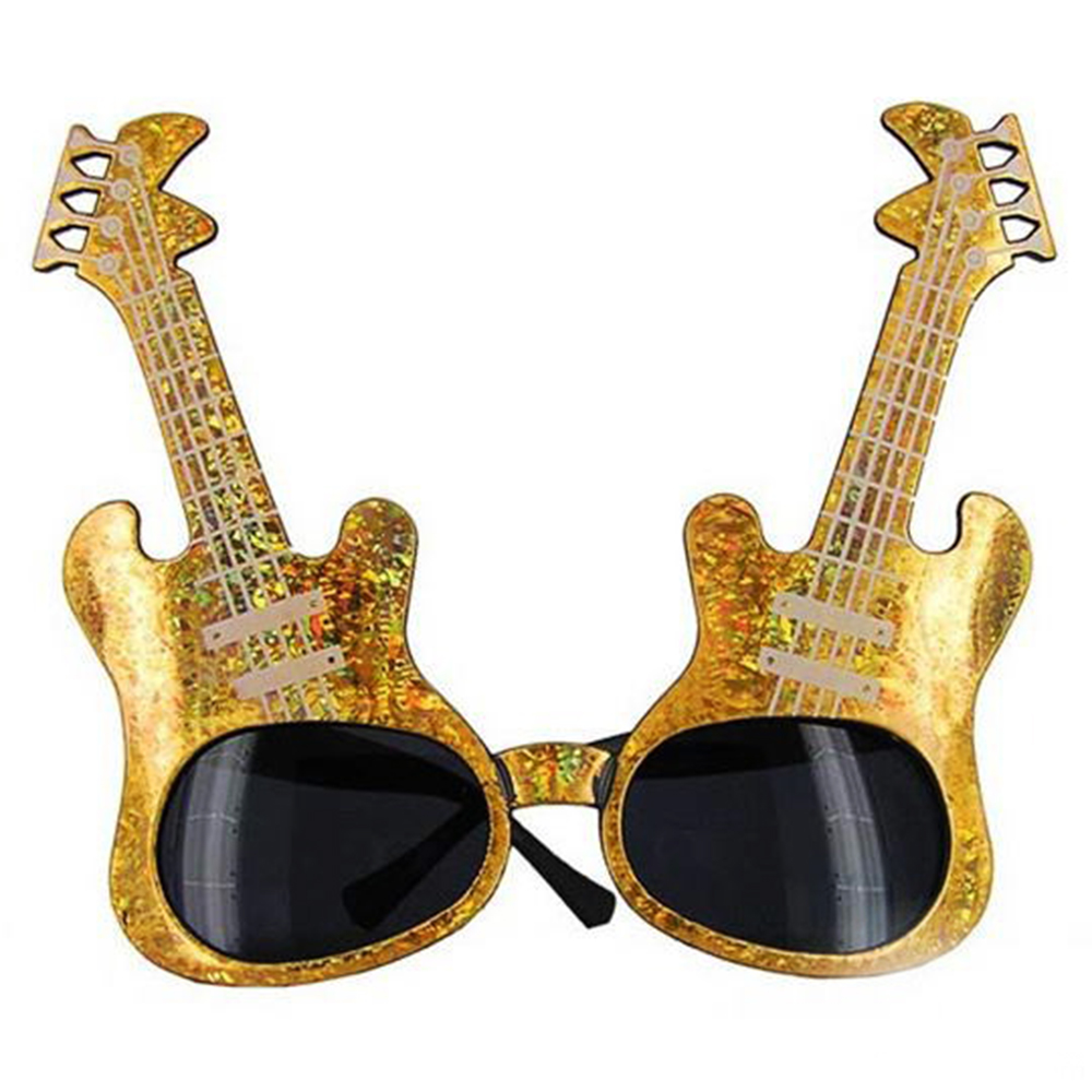 Altın Renk Rockn Roll Gitar Şekilli Parti Gözlüğü 15x15 cm (5271)