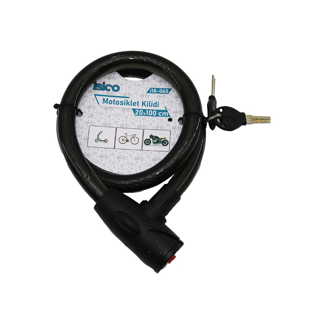 ANAHTARLI AÇ-KAPA KİLİT KAPAKLI MOTOR - BİSİKLET KİLİT ÇELİK TEL SİYAH ŞEFFAF KILIF 20MMX100CM (5271)