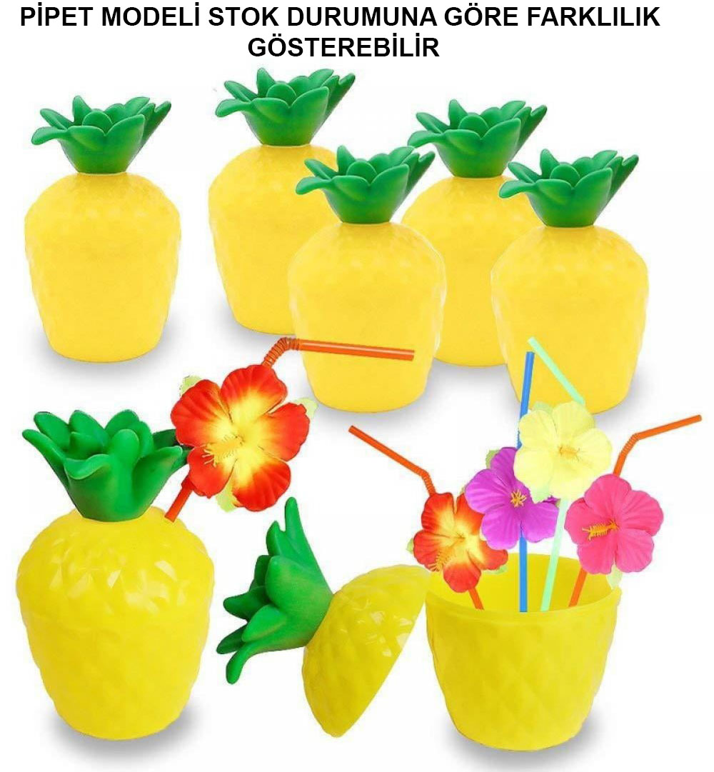 Ananas Hawaii Luau Aloha Pipetli İçecek Kabı Bardak 10x13 cm 1 Adet (5271)