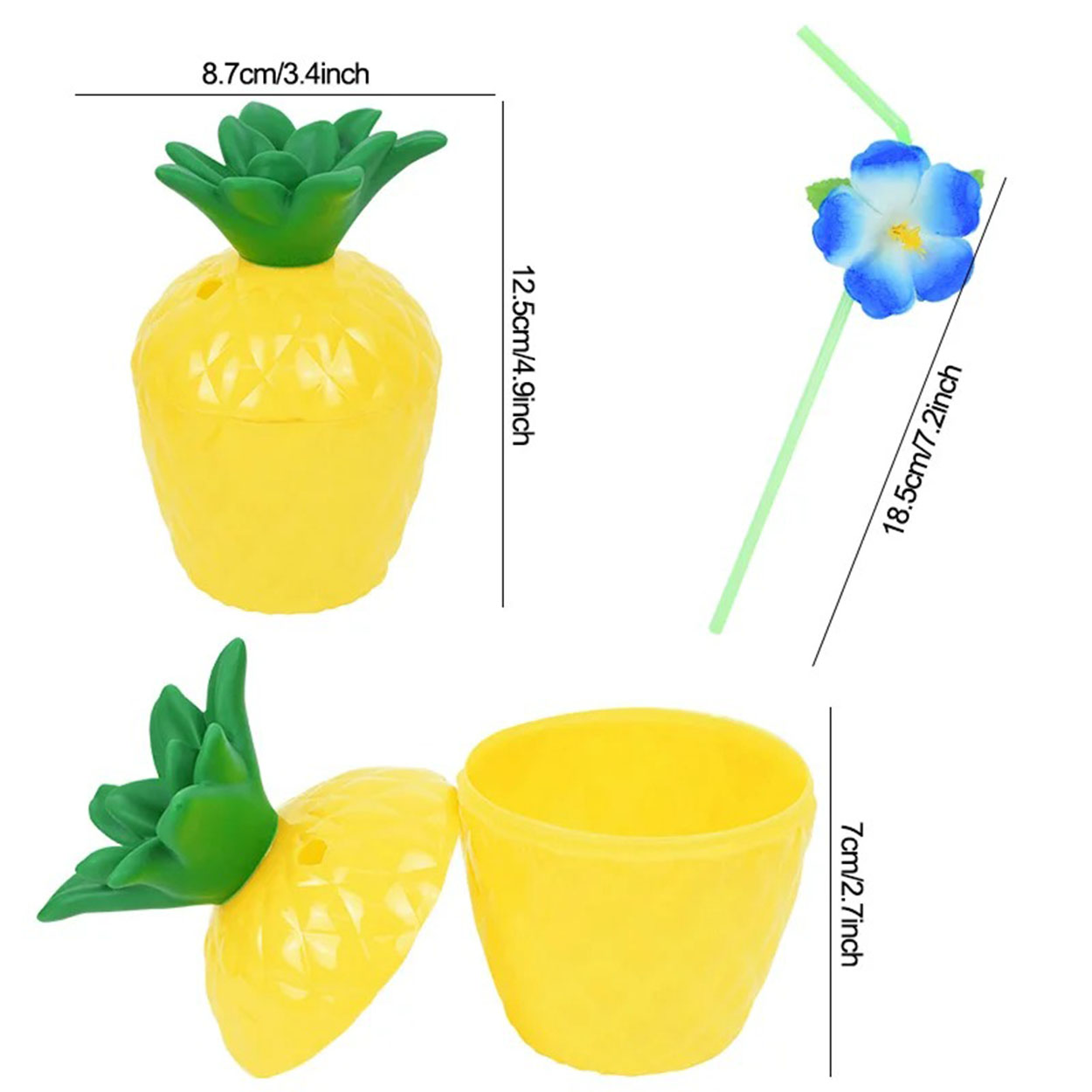 Ananas Hawaii Luau Aloha Pipetli İçecek Kabı Bardak 10x13 cm 1 Adet (5271)