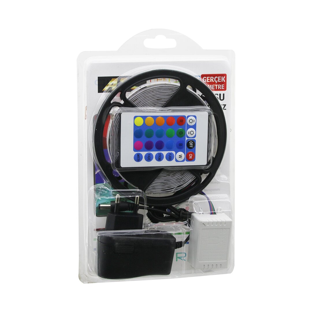 ATC LED STRIP EL-07-RUS-K  5MT  KUMANDALI - ADAPTÖRLÜ RGB RENKLİ ŞERİT LED IP65=SU GEÇİRMEZ SMD=2835 54LEDs/m (5271)