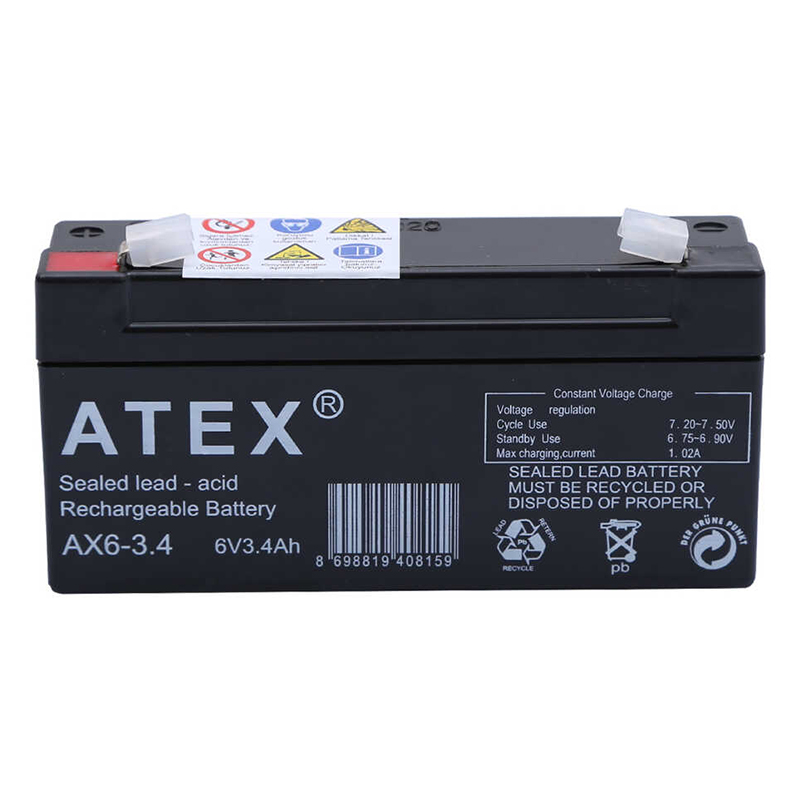 ATEX AX6-3.4 6 VOLT - 3.4 AMPER YATIK AKÜ (12.5X6X3CM) (5271)