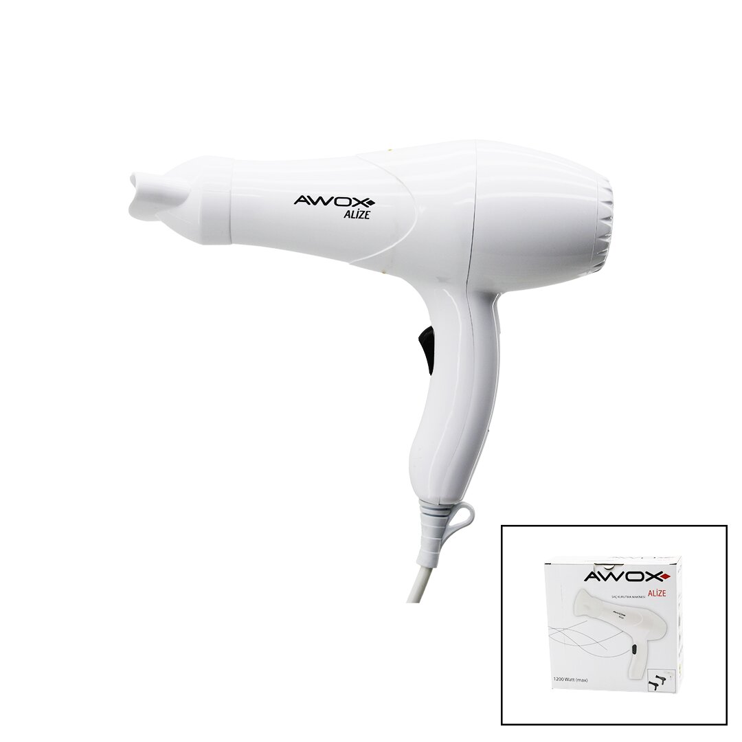 AWOX ALİZE  BEYAZ  SAÇ KURUTMA - FÖN MAKİNESİ  + DAR ŞEKİLLENDİRİCİ BAŞLIK   2 KADEME ISI AYARI   1200W (5271)