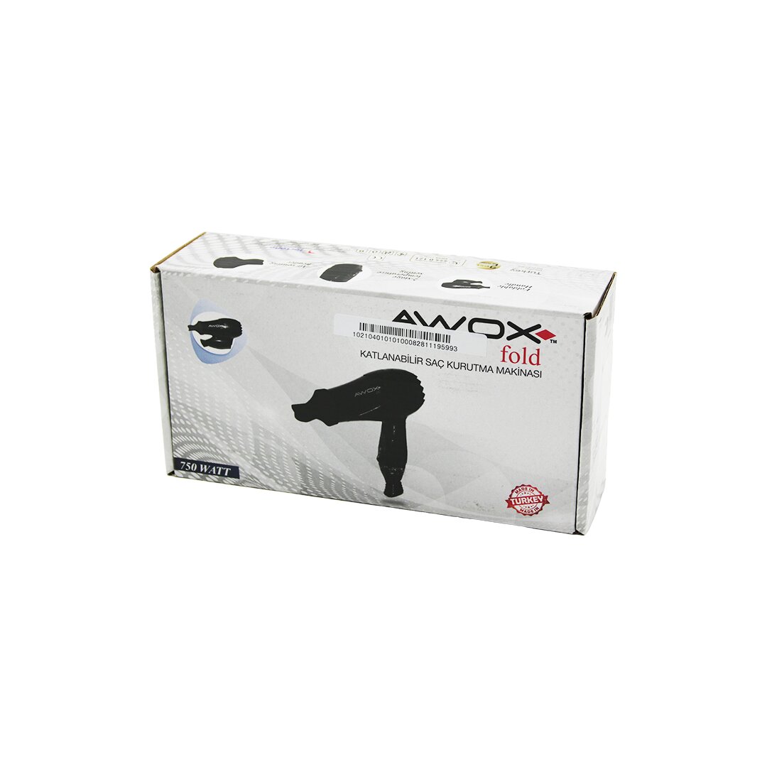 AWOX FOLD SİYAH SEYAHAT TİPİ KATLANABİLİR SAÇ KURUTMA - FÖN MAKİNESİ + DAR ŞEKİLLENDİRİCİ BAŞLIK 750W (5271)