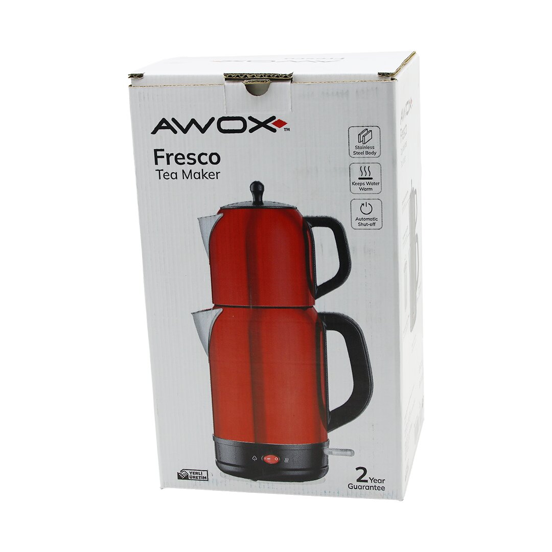 AWOX FRESCO KIRMIZI ELEKTRİKLİ ÇAY MAKİNESİ ÇAYCI SET 1.7LT SU ISITICI + 1.2LT DEMLİK PASLANMAZ ÇELİK GÖVDE 2200W (5271)