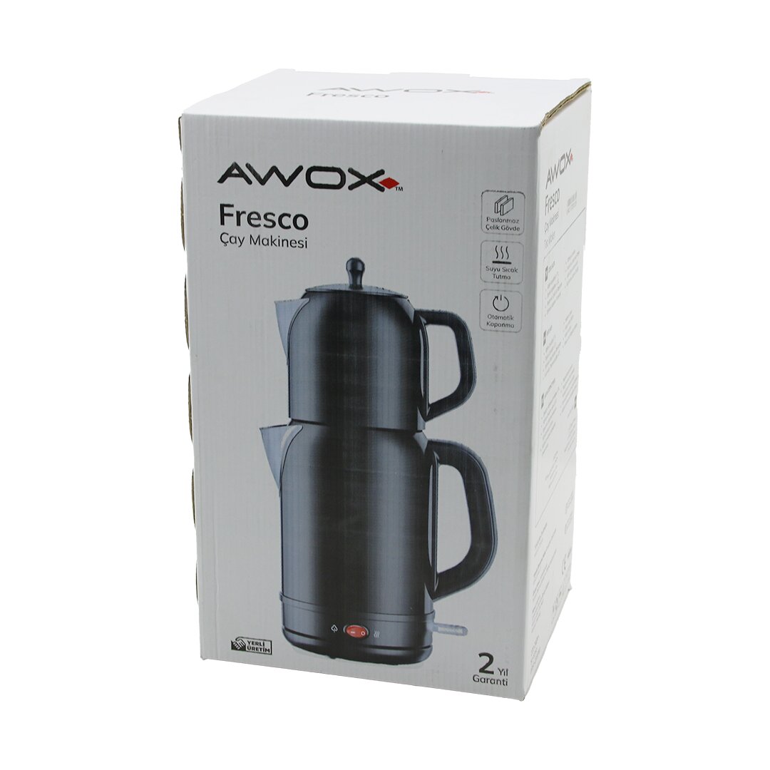 AWOX FRESCO SİYAH ELEKTRİKLİ ÇAY MAKİNESİ ÇAYCI SET 1.7LT SU ISITICI + 1.2LT DEMLİK PASLANMAZ ÇELİK GÖVDE 2200W (5271)