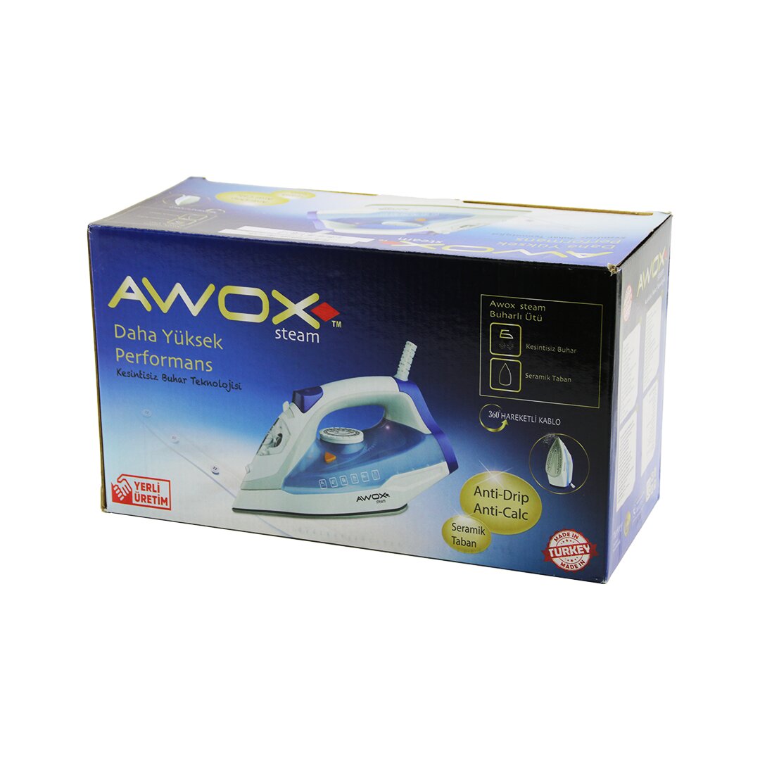 AWOX STEAM-1716 BUHARLI ÜTÜ SERAMİK TABAN 2600W 360 DERECE DÖNEBİLEN KABLO - 490ML ŞEFFAF SU TANKI (5271)
