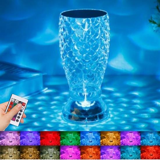 Balık Süzgeç Model USB Şarjlı Kumandalı 16Farklı Işık Modlu Masa Üstü Kristal Akrilik Led (5271)