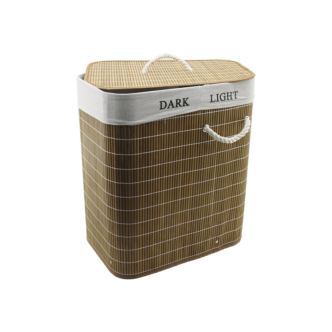 BAMBU AHŞAP KİRLİ ÇAMAŞIR SEPETİ 30X44CM SEYYAR KAPAKLI İÇİ BEZLİ İP KULPLU (5271)
