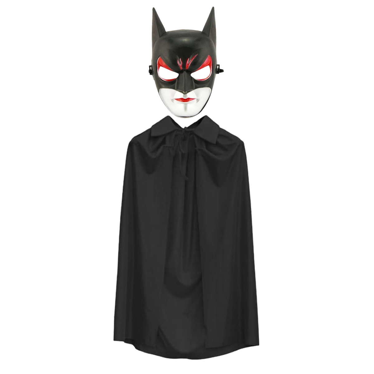 Batman Maskesi Cat Woman ve Batman Pelerini 90 cm Siyah Renk Set (5271)