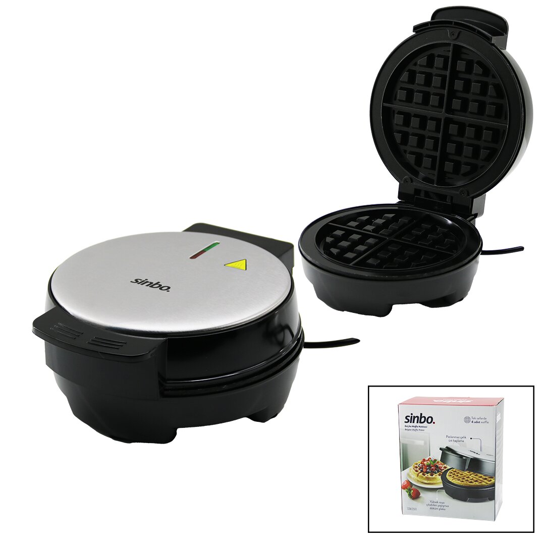 BELÇİKA WAFFLE MAKİNESİ ELEKTRİKLİ 4 WAFFLE - YAPIŞMAZ DÖKÜM PLAKA PASLANMAZ ÇELİK ÜST KAPLAMA SSM-2591 (5271)