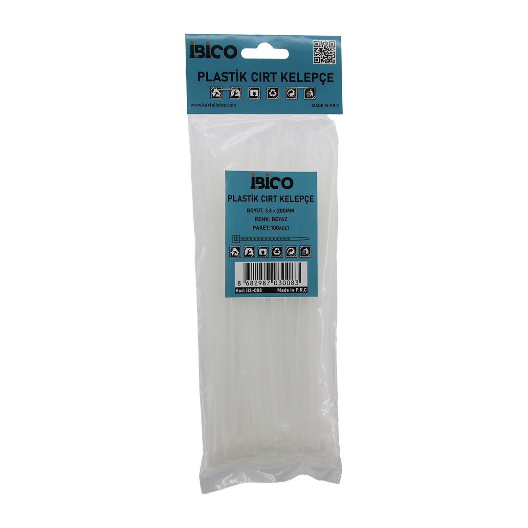 BEYAZ   3.6X200MM  PLASTİK CIRT KELEPÇE  100PCS (5271)