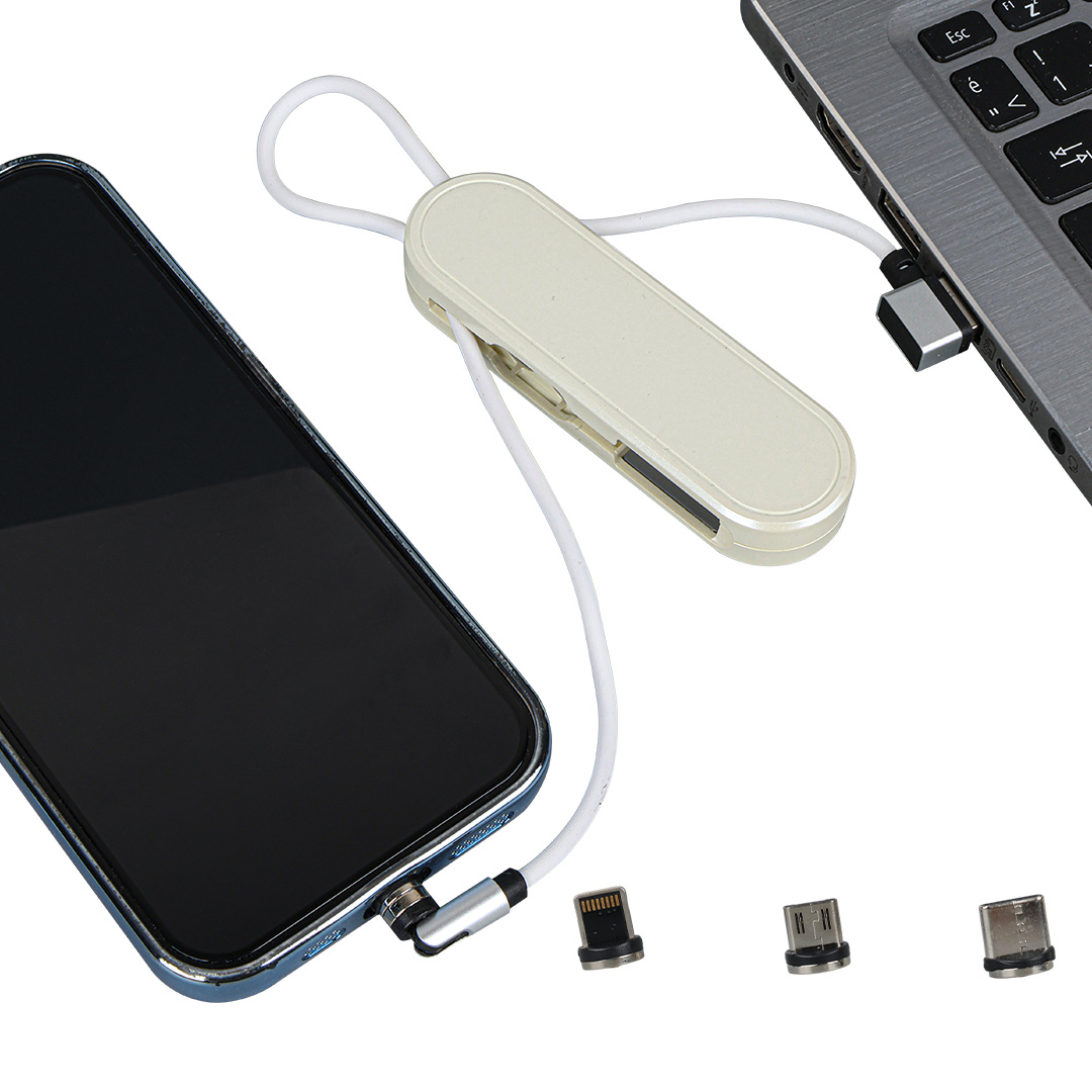 BEYAZ 3İN1 (TYPE C- LİGHTNİNG- MİCRO USB) MANYETİK UÇ TAŞINABİLİR ŞARJ KABLOSU (5271)