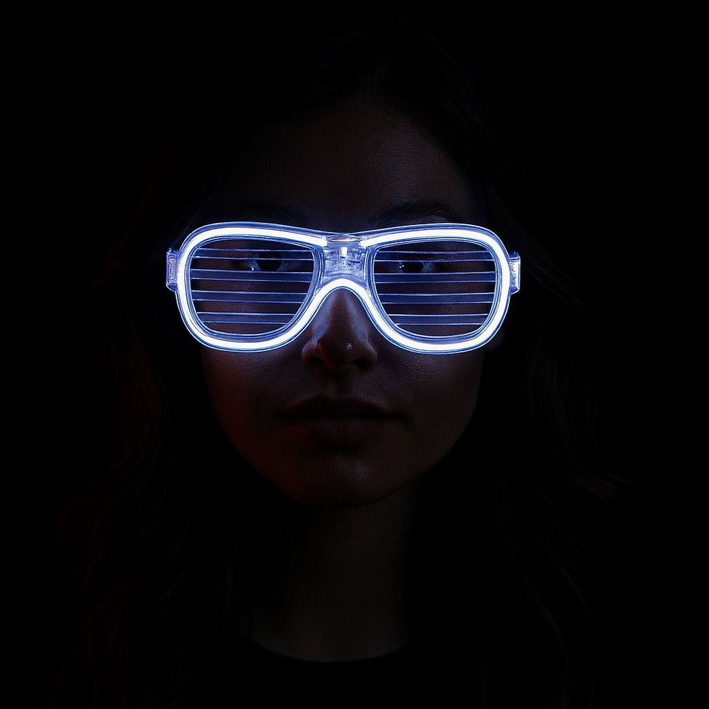 Beyaz Led Işıklı Parti Gözlüğü - Neon Glow Şerit Gözlük 3 Modlu (5271)