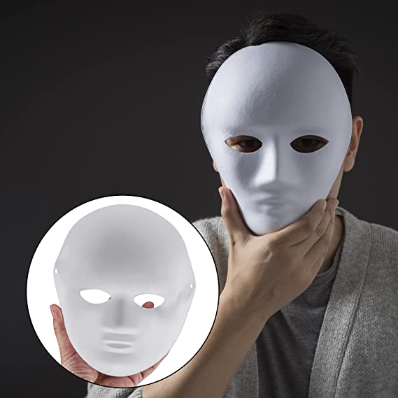 Beyaz Renk Boyanabilir Anonim Tam Yüz Cosplay Maske 24x18 cm (5271)