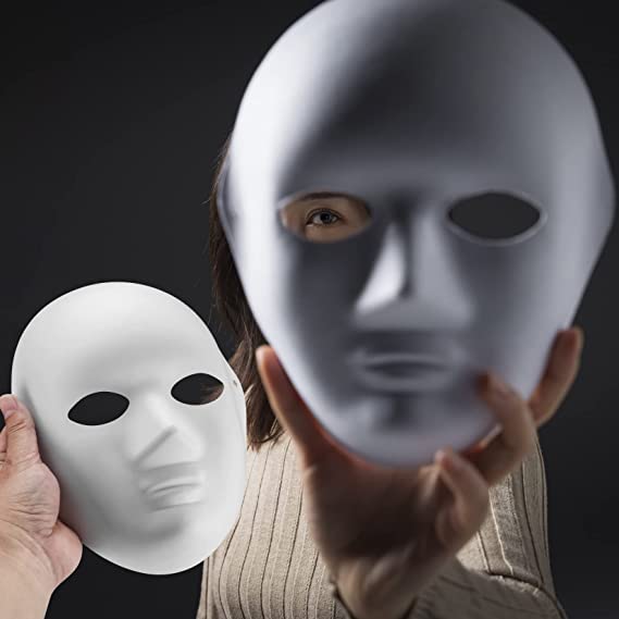 Beyaz Renk Boyanabilir Anonim Tam Yüz Cosplay Maske 24x18 cm (5271)