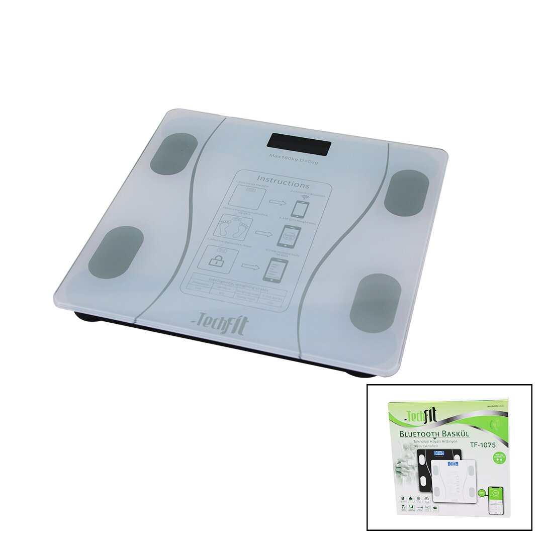 BLUETOOTH -VÜCUT ANALİZLİ DİJİTAL BASKÜL TERAZİ 180KG/50G YAĞ -SU -KAS ORAN -BMI -ODA ℃ TF-1075 (5271)