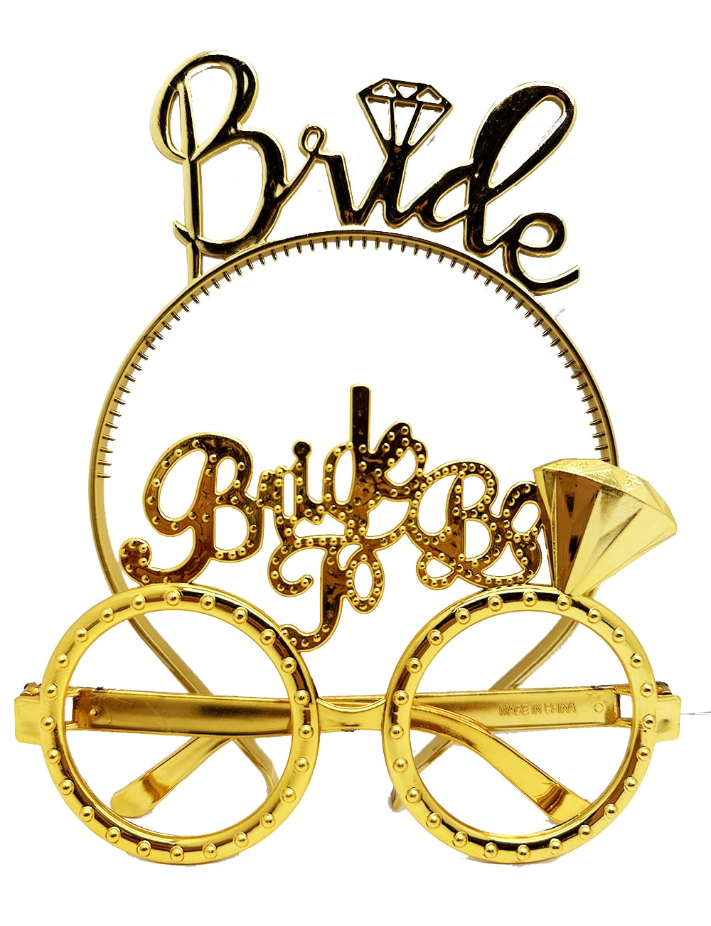 Bride Yazılı Taç ve Bride To Be Yazılı Gözlük Seti Altın Renk (5271)