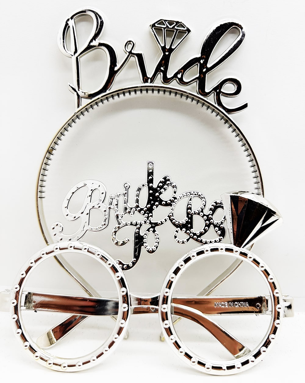 Bride Yazılı Taç ve Bride To Be Yazılı Gözlük Seti Gümüş Renk (5271)