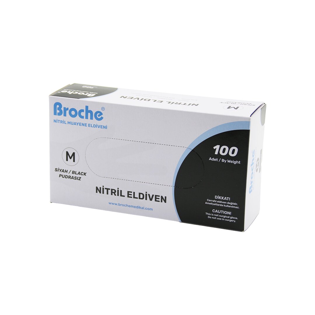 BROCHE M SİYAH PUDRASIZ NİTRİL MUAYENE ELDİVENİ 100LÜ (5271)