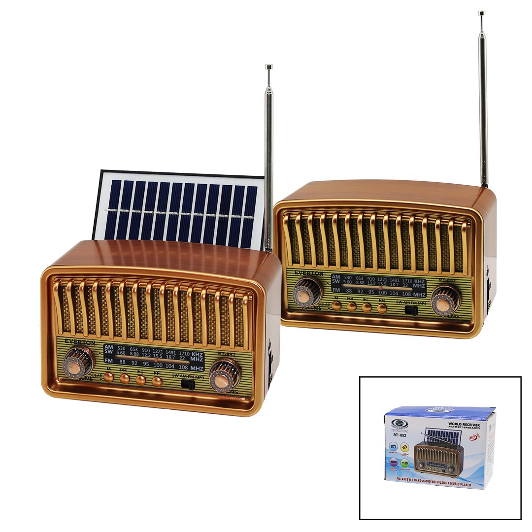 BT SOLAR PANELLİ - USB ŞARJLI BLUETOOTH - WİFİ  İBRELİ  FM RADYO MP3 USB - TF PLAYER 4V OUT - 5V IN RT-852 (5271)