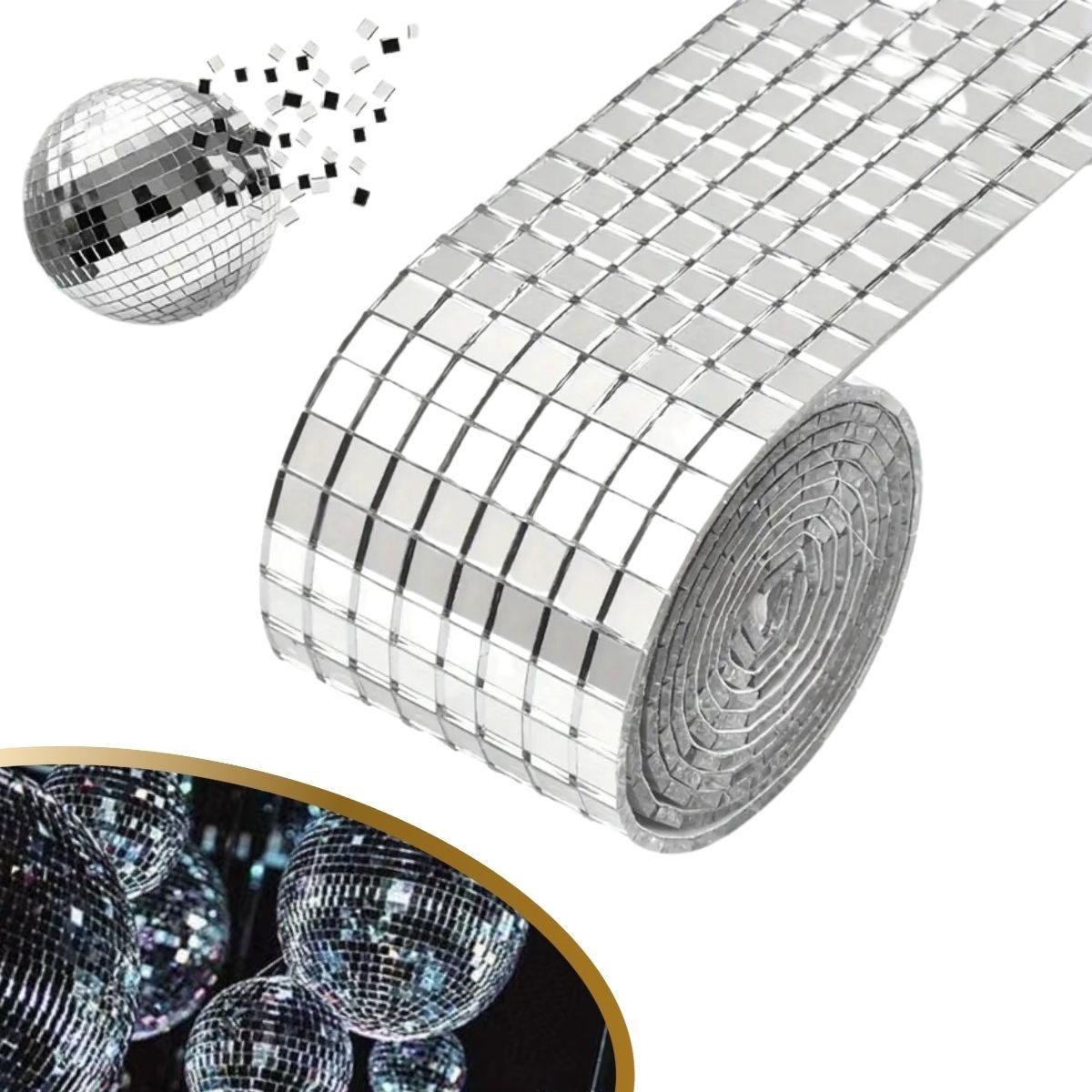 1 Metre Uzunluğunda Gümüş Renk Aynalı Mozaik Taşlı Dekor Bandı 4 cm x 1 mt (5271)