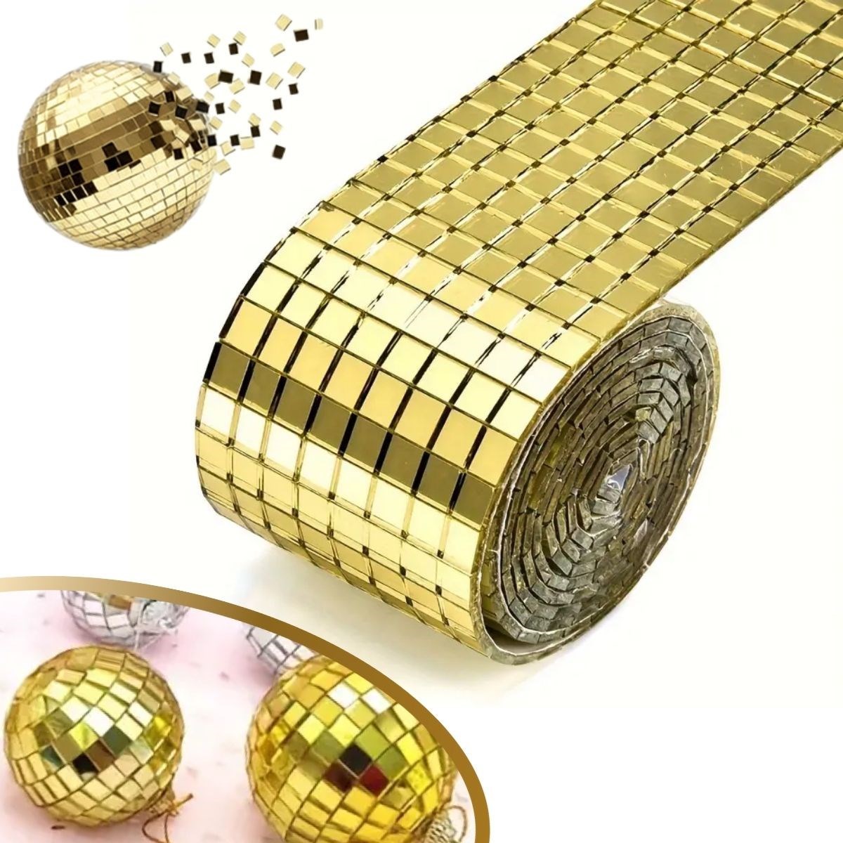 1 Metre Uzunluğunda Gold Renk Aynalı Mozaik Taşlı Dekor Bandı 4 cm x 1 mt (5271)