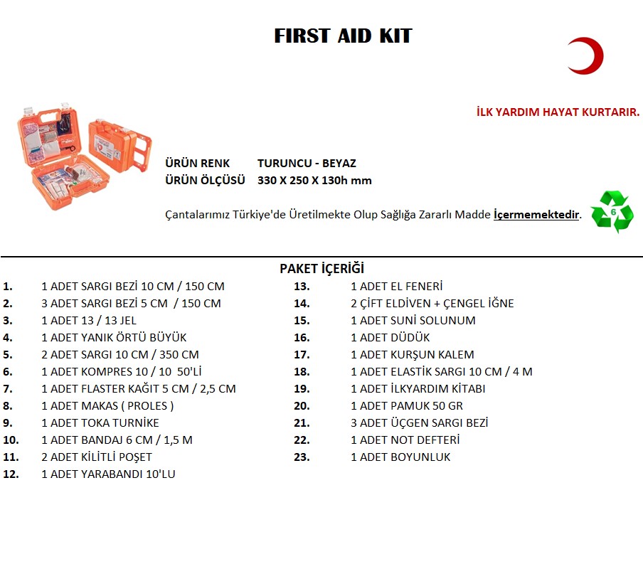 Büyük Boy İlk Yardım Seti First Aid Kit (5271)