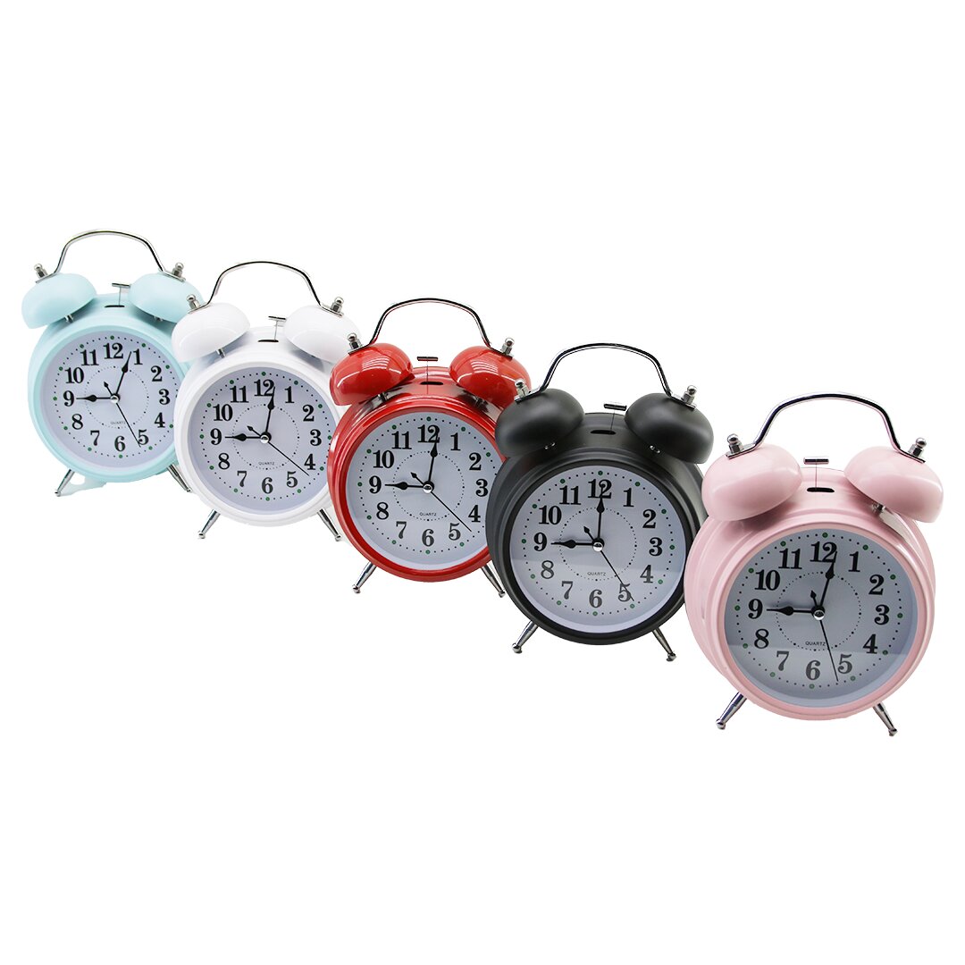 BÜYÜK KLASİK MODEL MASA ÇALAR SAAT PİLLİ - LEDLİ IŞIKLI YUVARLAK - RENKLİ METAL KASA ÇAP:15CM (5271)