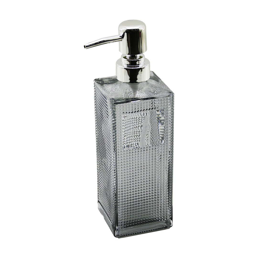 CAM KARE - ŞEFFAF ŞİŞE--BUZLU NOKTA DESEN SIVI SABUNLUK 450ML GÜMÜŞ PLASTİK POMPA (5271)