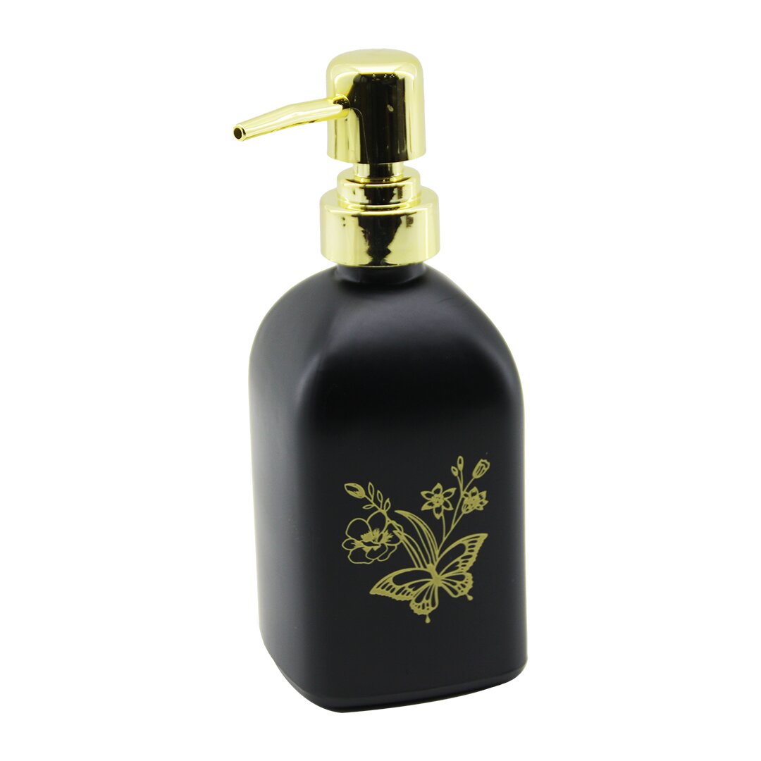 CAM KARE - SİYAH ŞİŞE--SARI KELEBEK-ÇiÇEK DESEN SIVI SABUNLUK 400ML GOLD PLASTİK POMPA (5271)
