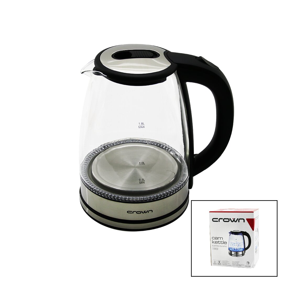 CAM - LEDLİ  KETTLE   1.8LT   1500W   ÇELİK TABAN - KROM KAPAK  360° GÖVDE   PLASTİK KULP (5271)