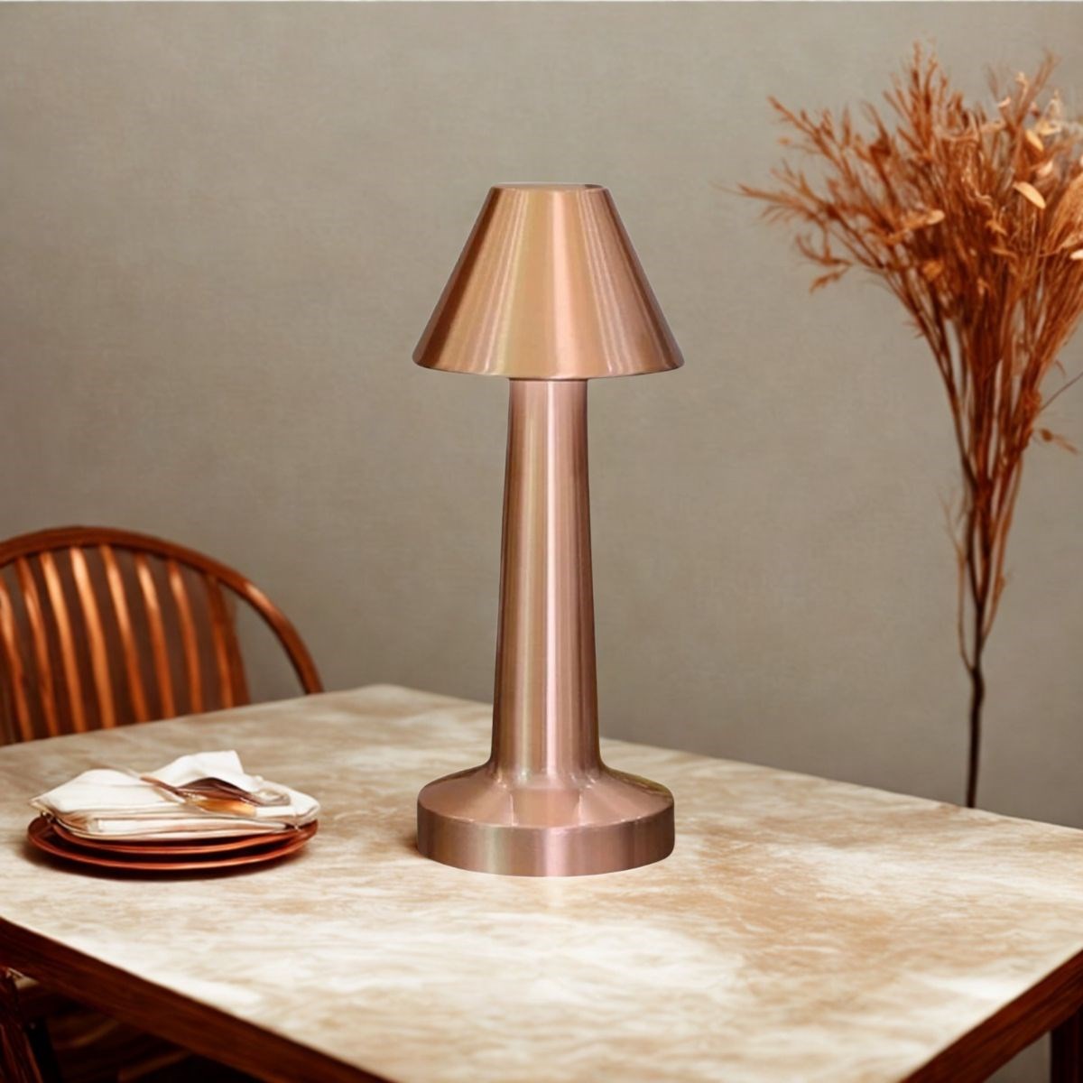 Çatı Model Bronz Renk Şarjlı Dokunmatik 3 Renkli LED Masa Lambası (5271)