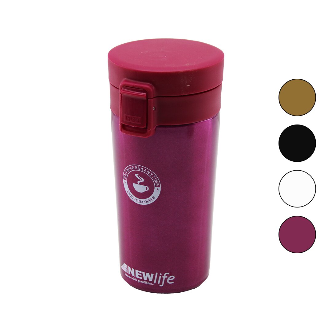 ÇELİK=18-8 METAL TERMOS KUPA BARDAK 300ML FİLTRELİ KULPSUZ BAS-AÇ KİLİTLİ KAPAK (5271)
