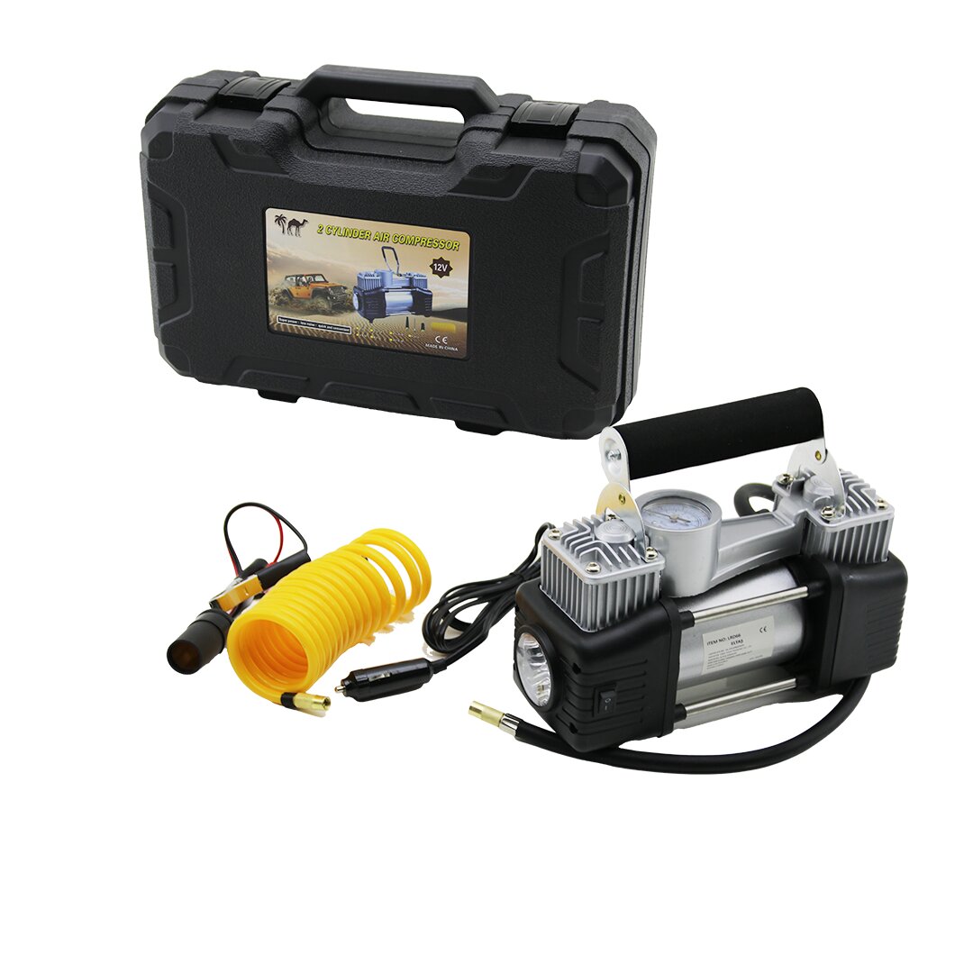 ÇİFT SİLİNDİR OTO - ARAÇ HAVA KOMPRESÖRÜ DC/12V - 23Amp - 150PSI FENERLİ BAR GÖSTERGELİ (5271)
