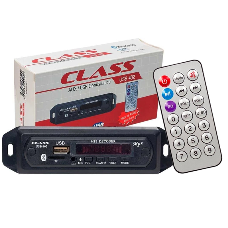 CLASS USB-402 BLUETOOTH/AUX USB/SD/MMC MIKROFONLU KUMANDALI OTO TEYP ÇEVİRİCİ DİJİTAL PLAYER (5271)